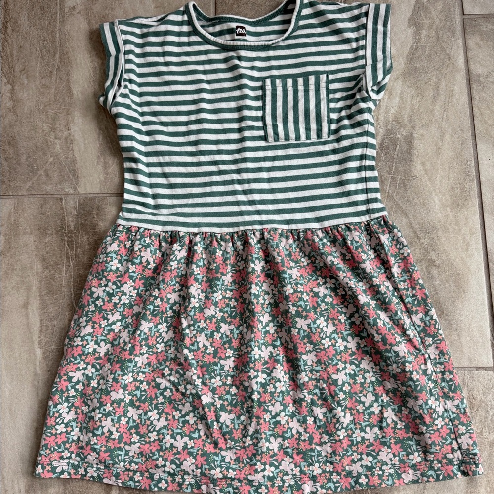 Tea Collection Green & Pink Striped Pocket Dress
